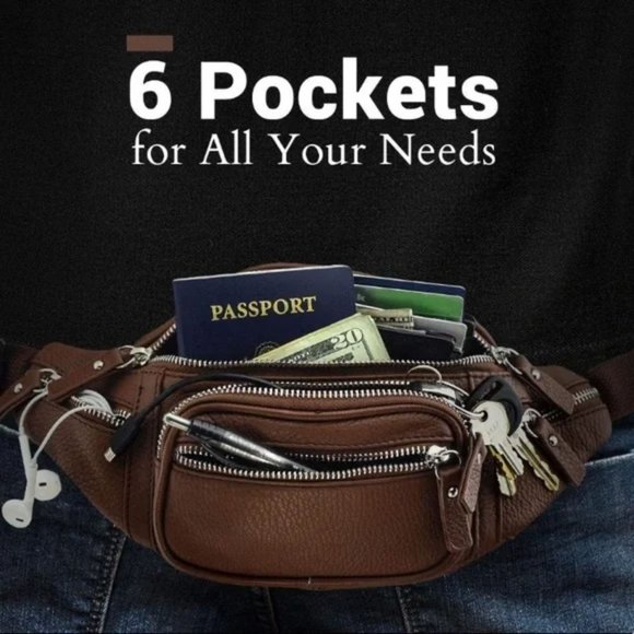 New Brown Leather Waist Fanny Pack Bag - Picture 3 of 7